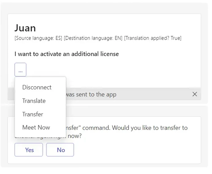 uWebChat-samtale i Microsoft Teams med valgmuligheden Meet Now i menuen