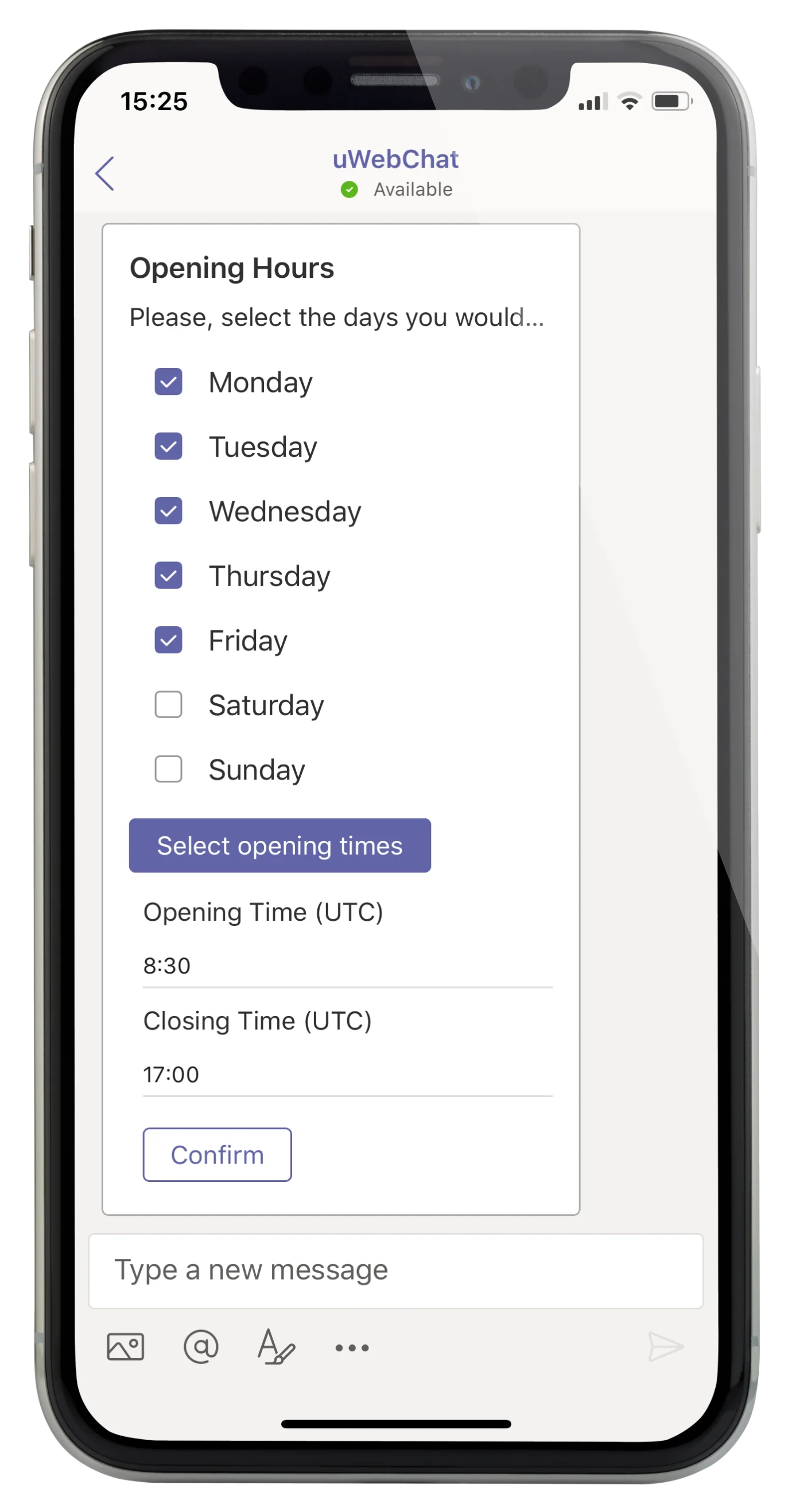 Service times configuration in uWebChat